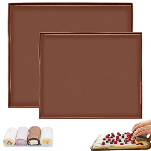 2 Stück Silikonmatte mit Rand,30cm*40cm Silikon Backmatte, Backmatte Silikon Backofen, Dauerbackmatte, Silikonbackmatte Backmatten Braune Silikonmatte für Küche und Backen von ClcIosis