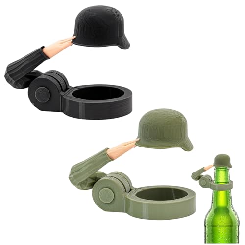 2 Stück Soldat Salut Flaschenverschluss Helm, Flaschenverschluss Universal, Flaschen Helm Schwarz und Grün 8 * 6.8 cm, Ideal für Handwerk Party Restaurant Grillabend von ClcIosis