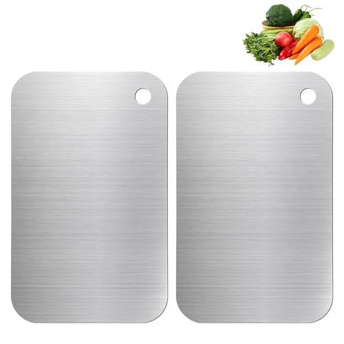 2 Stück Titan Schneidebrett, Edelstahl Schneidebrett, Schneidebretter Titanium Cutting Board Doppelseitig Leicht Zu Reinigen Für Fleisch, Gemüse Und Obst von ClcIosis
