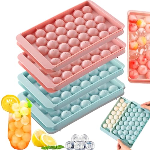 4 Stück Eiswürfelform Rund, Mini für 132 Kleine Stücke Rund eiswürfelform mit deckel,für Fruchtpürees Eiscreme Eistee und Kaffee Ice Cube Tray runde eiswürfelform (Pink und Blau) von ClcIosis