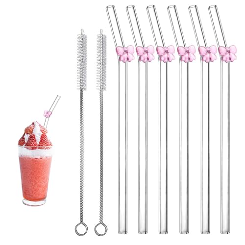 6 Stück Strohhalme Glas Set, Glasstrohhalme Mit Motiv Rosa Fliege, Mit Reinigungsbürste Wird bei Partys, zur Dekoration von Getränken bei Familienfeiern usw Verwendet 6 Stück Strohhalme Glas Set, Glasstrohhalme Mit Motiv Rosa Fliege, Mit Reinigungsbürste Wird bei Partys, zur Dekoration von Getränken bei Familienfeiern usw Verwendet von ClcIosis