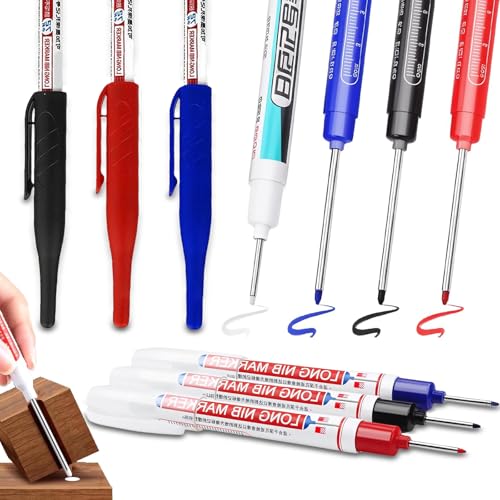 10 Stück Tieflochmarker Bleistift,45 Mm 32 Mm 20 Mm Lange Löcher Permanent Marker Bohrlochmarker Zimmermannsbleistift Markierstifte, für Holz Wand Karton Baustellen Stift (Schwarz Blau Rot Weiß) von ClcIosis