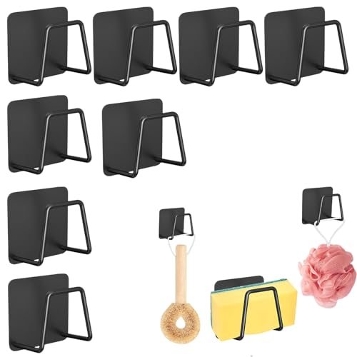 ClcIosis 8 Stück Schwammhalter Spülbecken, Ohne Bohren Sponge Holder Kitchen Sink, Spülschwammhalter schwammhalter küche mit Klebepad Rostfrei Vielseitig für Klebehaken Küchen Organizer Küche von ClcIosis
