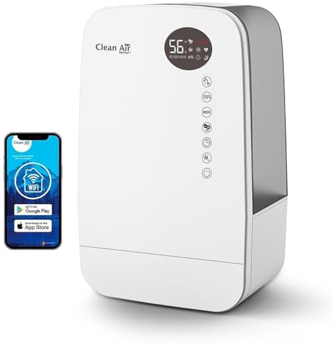 Luftbefeuchter mit Ionisator und Aromatherapie - Clean Air Optima CA-607W Smart - Befeuchtungsleistung max. 480 ml/h - Wassertankinhalt 5,5 Liter - Geeignet für Räume bis 65m²/160 m³ von Clean Air Optima