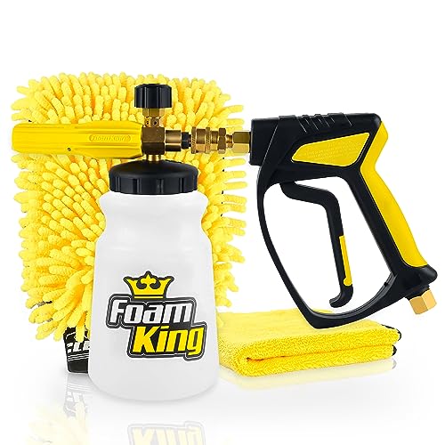 Foam King Schaumkanone mit Snubster, Waschhandschuh und Detaillierung Mikrofaser-Handtuch – Hochdruckreiniger-Schaumsprüher und Auslöseraufsatz mit Drehgelenk – für Auto, LKW, Fahrrad, Zuhause, von Clean Car USA