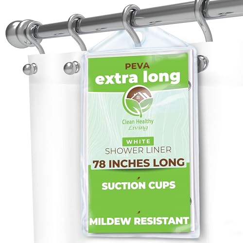 Clean Healthy Living Reinigen Gesundes Wohnen Heavy Duty Duschvorhang Liner/extra lang PEVA: geruchlos & Schimmelfest (mit Saugnäpfe). Umweltfreundlich 70 x 78 in. lang – Weiß Farbe 1 Pack weiß von Clean Healthy Living