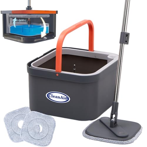 CleanAid AquaSplit Wischmopp Set mit Eimer, trennt Schmutz- von Frischwasser, innovatives 2 Kammer Bodenwischer Set, Selbstauswringend, inkl. 2 Mikrofaser Wischbezüge von CleanAid