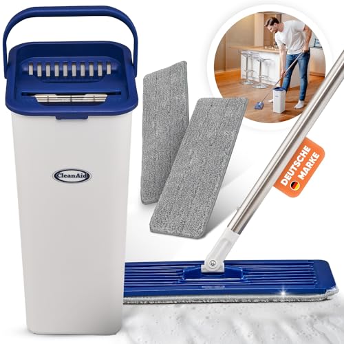 CleanAid Formosa 2 Bodenwischer Wischmopp Set - 360° Flachwischer, Kompakter Eimer, Extra Langer 155 cm Edelstahl Stiel, 2 Mikrofaser Wischbezüge - für alle glatten Oberflächen (Wischmopp-Set) von CleanAid