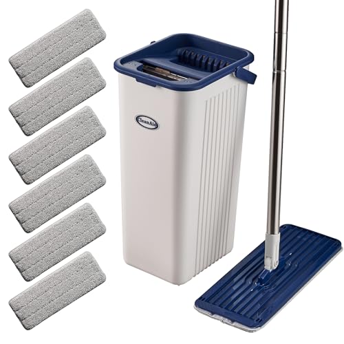 CleanAid Formosa 2 Bodenwischer Wischmopp Set mit Eimer- 360° Flachwischer, Extra Langer 155 cm Edelstahl Stiel, 6 Mikrofaser Wischbezüge, Eimer mit Auswringer-Set - Nass- & Trockenmopp für Haushalt CleanAid Formosa 2 Bodenwischer Wischmopp Set mit Eimer- 360° Flachwischer, Extra Langer 155 cm Edelstahl Stiel, 6 Mikrofaser Wischbezüge, Eimer mit Auswringer-Set - Nass- & Trockenmopp für Haushalt von CleanAid