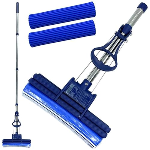 CleanAid OneTouch GO! Wischmopp, Bodenwischer, Wringmopp, Wischer mit Auswringfunktion - besonders saugstark - mit 2 PVA Schwämmen und Segmentstiel aus Edelstahl (Onetouch GO! + 2 Ersatzschwämme) von CleanAid