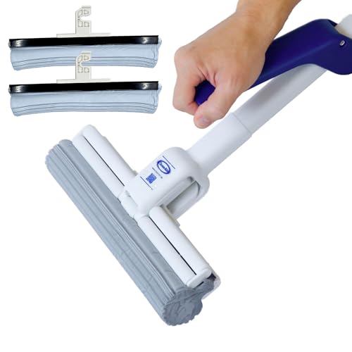 CleanAid OneTouch Magic Wischmopp, saugstarker PVA Schwamm, Bodenwischer mit Auswringfunktion - Tierhaarentferner, für alle glatten Oberflächen (OneTouch Magic Wischmopp + 2 Ersatzschwämme) von CleanAid