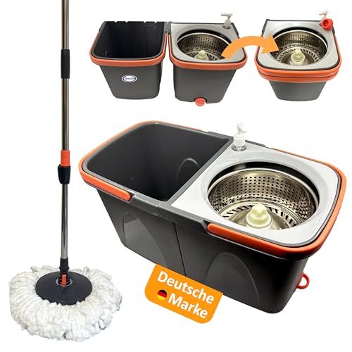 CleanAid SpinCraft Wischmopp Set, Bodenwischer mit Eimer und Edelstahl-Schleuder, Mikrofaser-Bezug waschbar von CleanAid