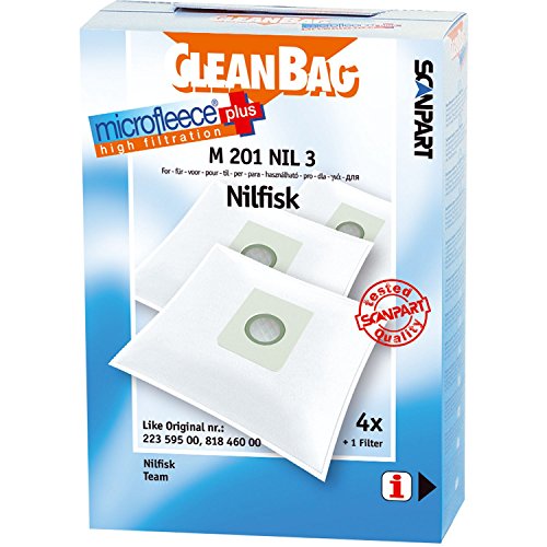 CleanBag M 201 NIL 3 Staubbeutel, wie Original: 22359500, 81846000, 1470286500, Inhalt: 4 Staubsaugerbeutel + 1 Universalfilter, White von Cleanbag