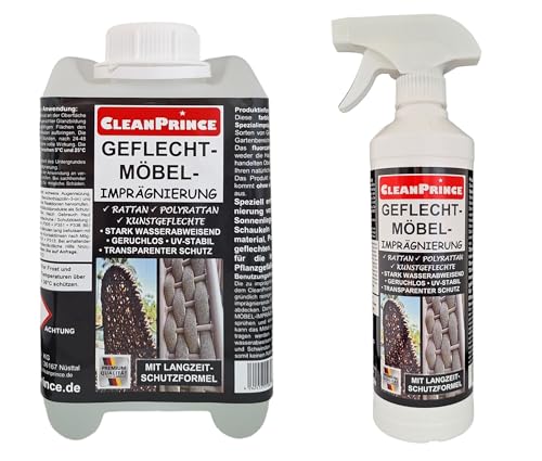 2,5 Liter Geflecht Möbel - Imprägnierung CleanPrince | transparent UV-Stabil Rattan Polyrattan Korbmöbel Kunstgeflechte Sonnenliegen Stühle innen außen wasserabweisende geruchlose Versiegelung von CleanPrince