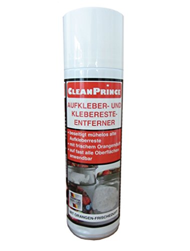 Aufkleber und Klebereste Entferner von CleanPrince 300 ml (0,3 Liter) Aerosol-Dose | Aufkleberrückstände Silikonreste Orangenreiniger Orangenduft Klebebandreste Haftetiketten Etiketten Löser von CleanPrince