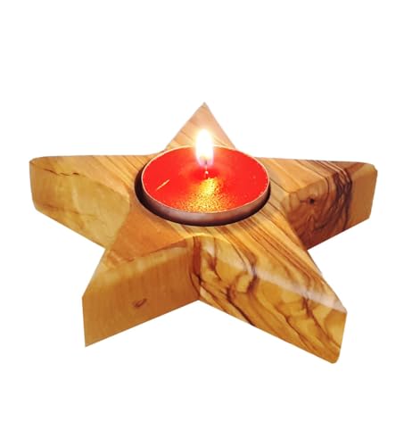 CleanPrince 1 Stück Holz - Teelichthalter 10,5 cm Olivenholz Stern mit Spitzen 25 mm Höhe Kerzenständer Kerzenhalter braun Holzstern von CleanPrince