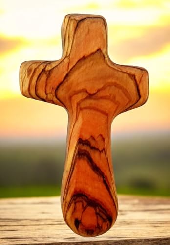 CleanPrince 1 Stück Holzkreuz Handschmeichler 11 cm aus echtem Olivenholz Kreuz Kruzifix | angenehm in der Hand zu halten von CleanPrince