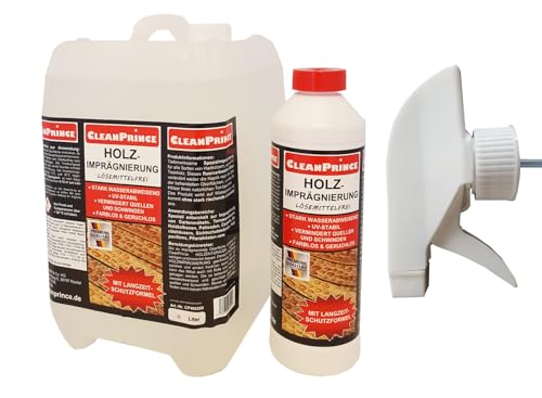 CleanPrince 2,5 Liter Holzimprägnierung | lösemittelfrei farblos geruchlos UV-stabil stark wasserabweisend Schutz aller Naturhölzer von CleanPrince