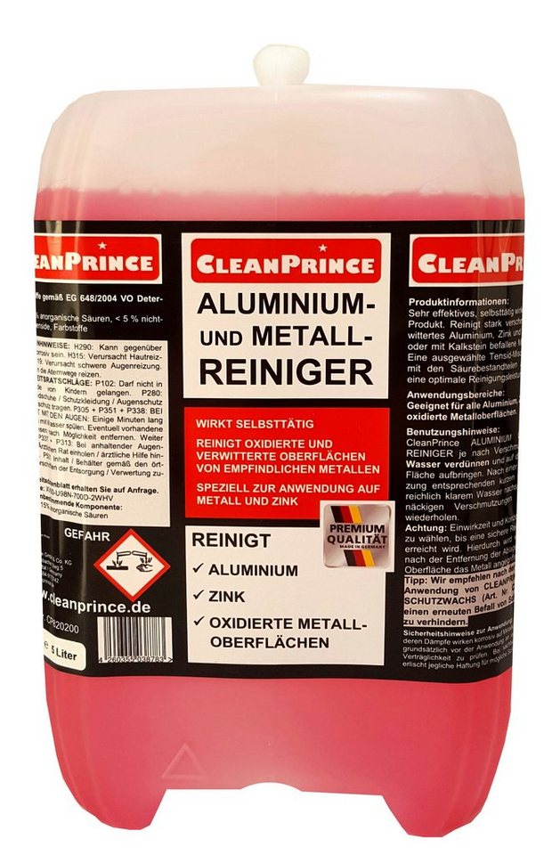 CleanPrince Aluminium- und Metall Reiniger, Zink, Alu, Kupfer, Metalloberflächen Reinigungskonzentrat von CleanPrince