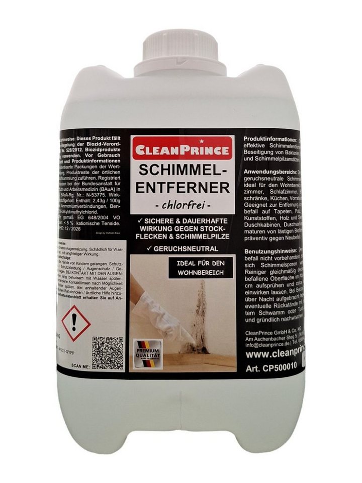 CleanPrince Chlorfreier Schimmelentferner 5 Liter innen außen Schimmelentferner von CleanPrince