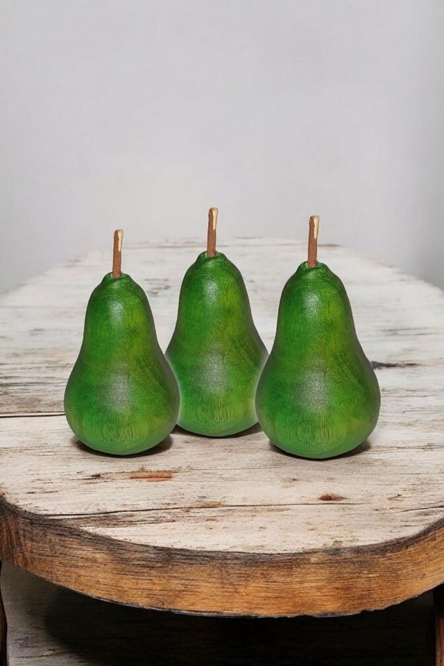 CleanPrince Dekofigur Holzbirne grüne Birne mit Stiel gedrechselt (3 St) von CleanPrince