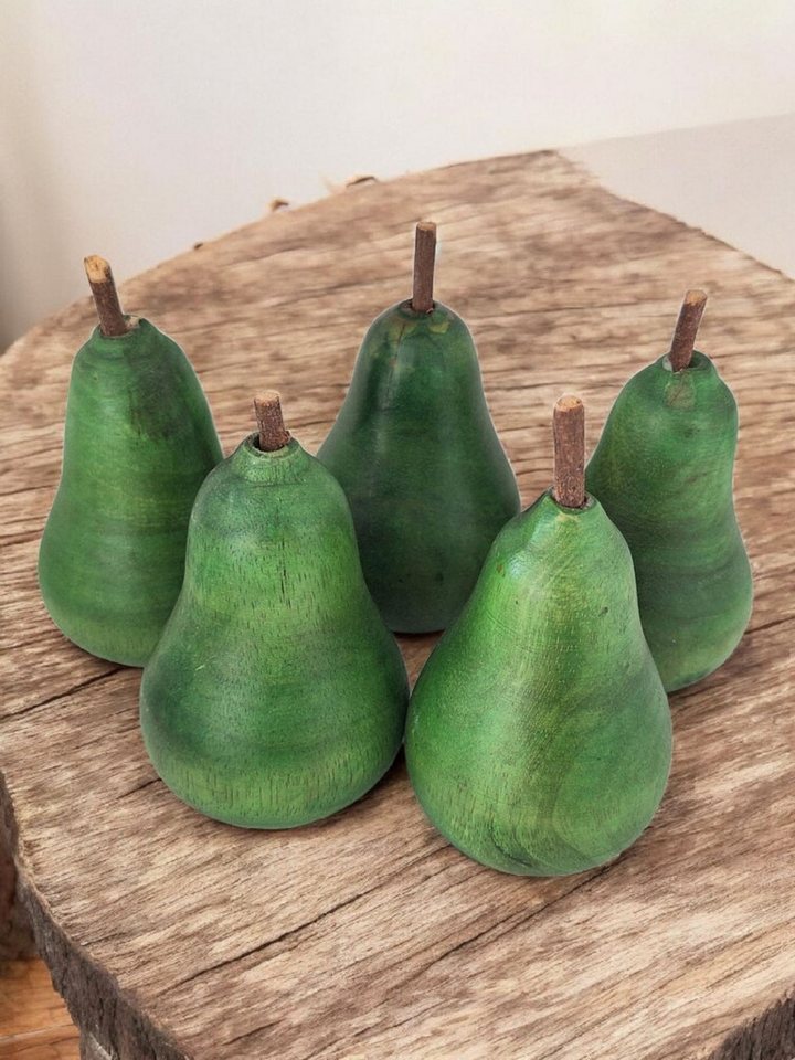 CleanPrince Dekofigur Holzbirne grüne Birne mit Stiel gedrechselt (5 St) von CleanPrince