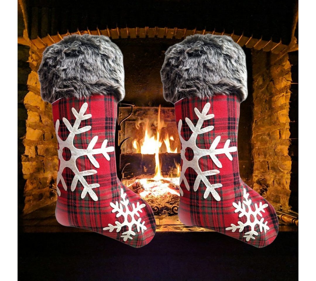 CleanPrince Dekohänger Kaminstrumpf Weihnachtsstrumpf Weihnachtssocke XL kariert rot (2 St) von CleanPrince