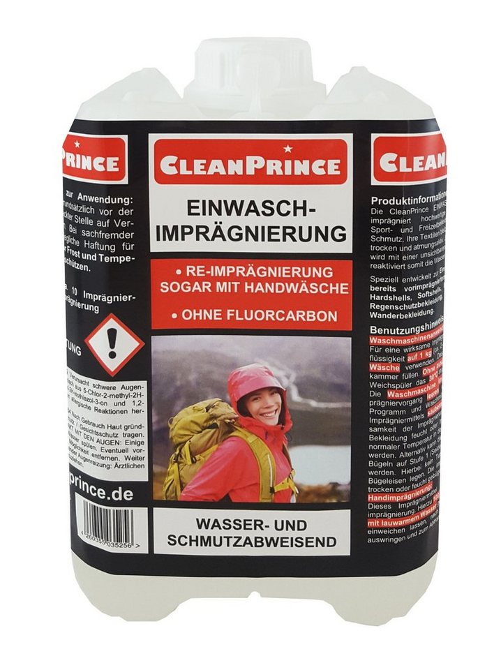 CleanPrince Einwaschimprägnierung Imprägnierung per Hand oder Waschmaschine Imprägnierspray, für Textilien, Wasser- und Schmutzabweisung von CleanPrince