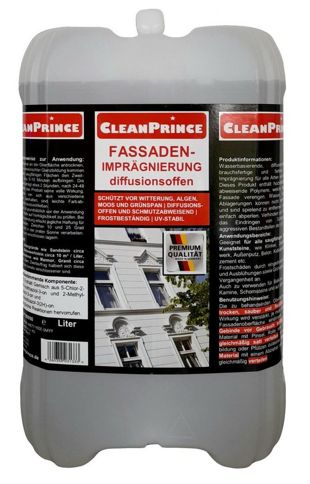 CleanPrince Fassadenimprägnierung, Putz Beton Natur- & Kunststein Zement Mauern Naturstein-Imprägnierung, wasserbasierend, diffusionsoffen, gebrauchsfertig von CleanPrince