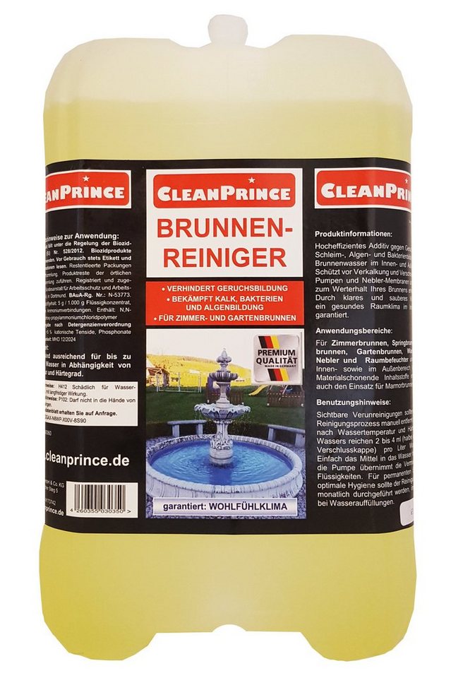 CleanPrince Gartenbrunnen Brunnen Reinigungsmittel Brunnenreiniger 5 Liter, (1 tlg), Konzentrat zur Reinigung von Wasserbrunnen 5 Liter von CleanPrince