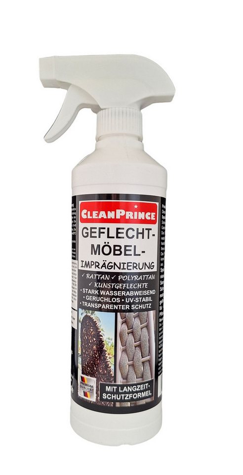 CleanPrince Geflecht Möbel Imprägnierung, Poly- & Rattan transparent versiegeln Imprägnierspray, tiefenwirksame Spezialimprägnierung UV-stabil von CleanPrince