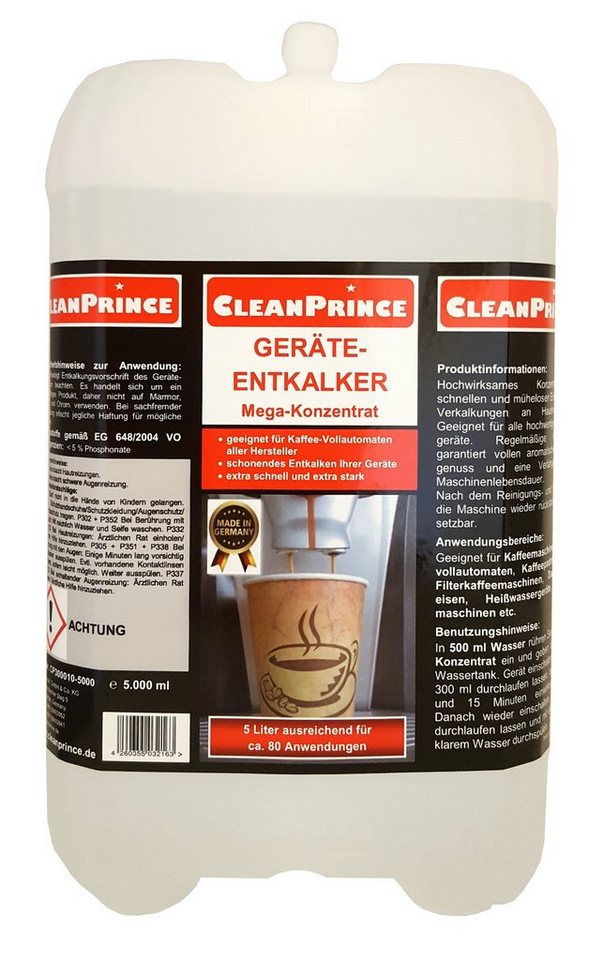 CleanPrince Geräte-Entkalker Entkalker flüssig für Kaffeevollautomat Flüssigentkalker (Konzentrat für große Reichweite) von CleanPrince