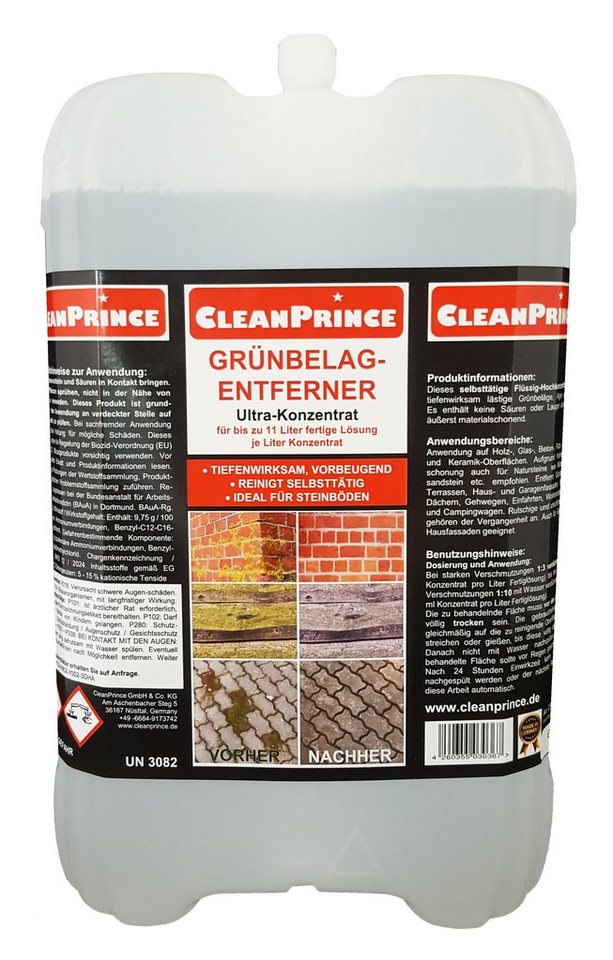CleanPrince Grünbelag-Entferner Hochkonzentrat - reinigt selbsttätig Grünbelagentferner (selbsttätige Wirkungsweise) von CleanPrince