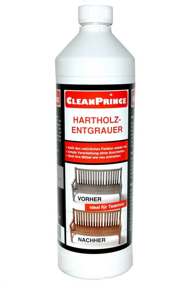 CleanPrince Hartholz - Entgrauer Reiniger für vergrautes Holz Holzreiniger (für Teakholz, Bankirai, unlackierte Naturhölzer) von CleanPrince