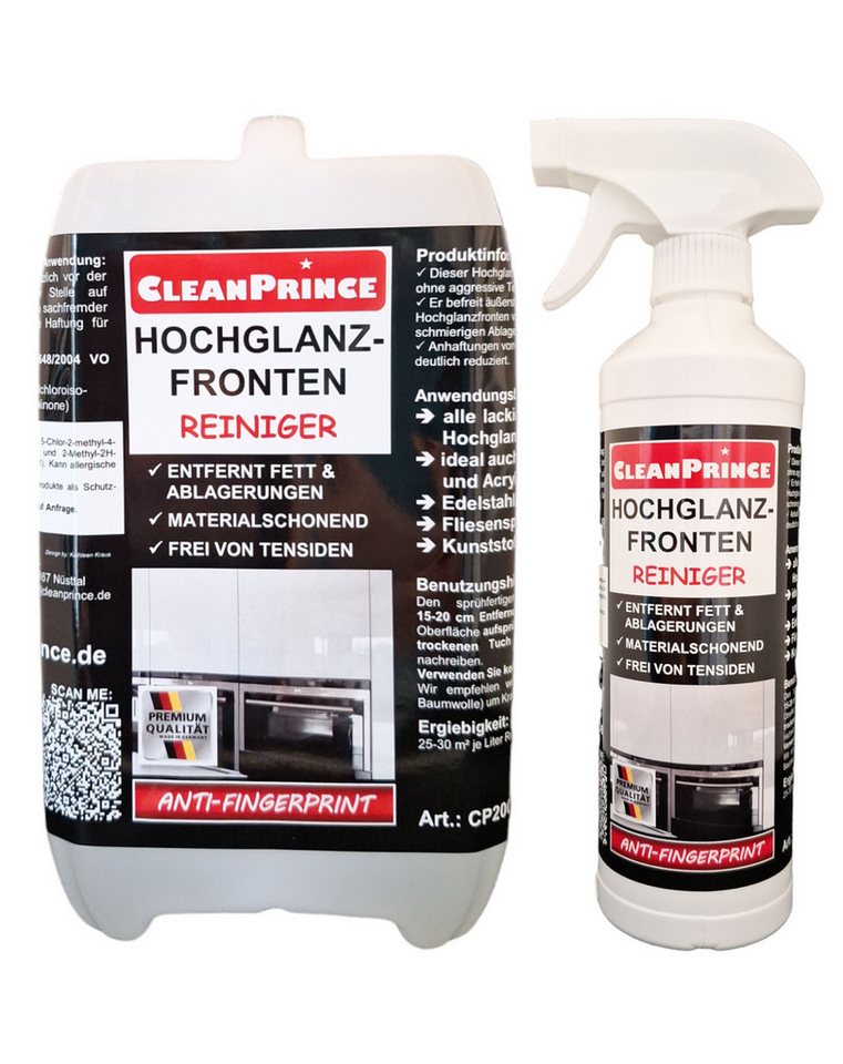 CleanPrince Hochglanzfronten - Reiniger für Küchen und Hochglanzmöbel Küchenreiniger (ohne aggressive Tenside und materialschonend) von CleanPrince