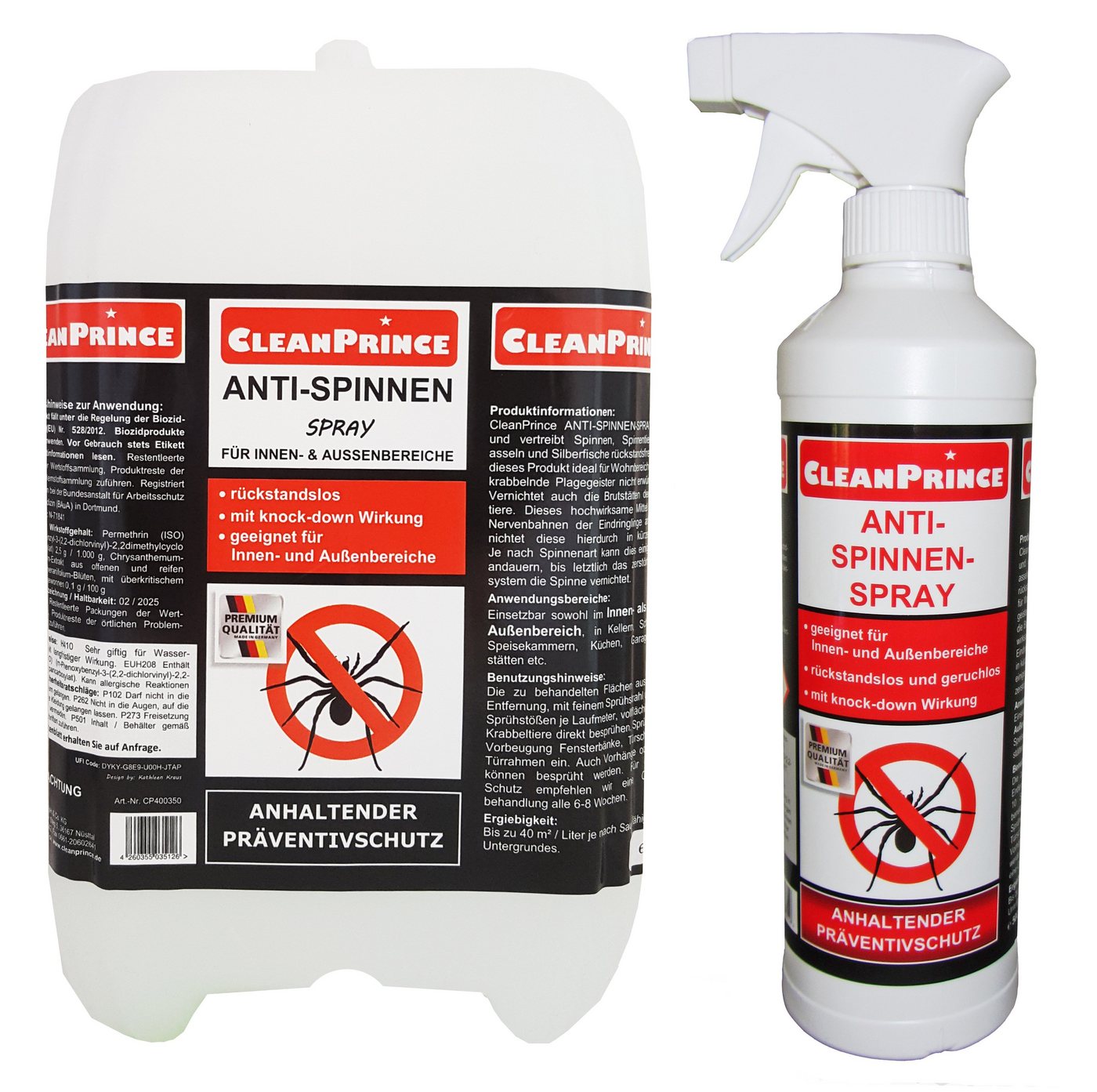 CleanPrince Insektenvernichter Anti-Spinnen-Spray Spinnenspray innen und außen, SPINNEN EX, rückstandslos, mit Frischeduft, SPINNENVERNICHTER von CleanPrince
