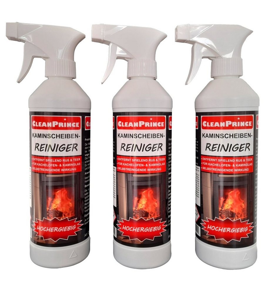CleanPrince Kaminscheibenreiniger 3 Stück à 500 ml Reinigungsspray (reinigt selbsttätig ohne Schrubben und Scheuern) von CleanPrince
