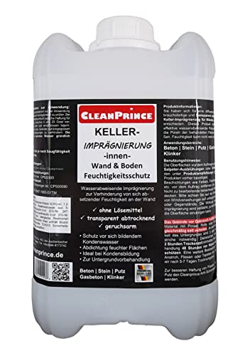 Keller-Imprägnierung -innen- 5 Liter | Abdichtung von feuchten und nassen Flächen. Lösemittelfrei. Schutz bei Kondenswasser. Wand und Boden. von CleanPrince