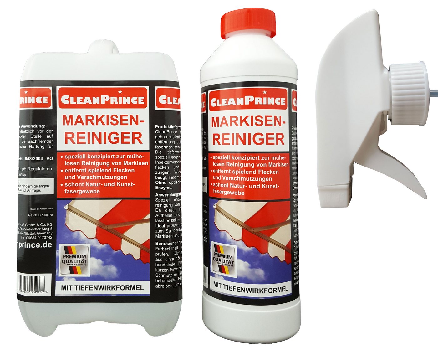 CleanPrince Markisen-Reiniger, Markisenreiniger für Natur- und Kunstfasern Markisenreiniger (Schonreinigung auf farbechten Natur- & Kunstfaser-Markisen) von CleanPrince