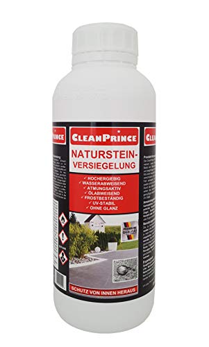 CleanPrince Natursteinversiegelung 1 Liter CP400045 | wasser öl abweisend ohne Glanz Sandstein Granit unpoliertes Feinsteinzeug offenporige Pflanzkübel Keramik Terrakotta Steinsiegel Steinversiegelung von CleanPrince