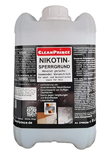 CleanPrince Nikotin-Sperrgrund 5 Liter | Voranstrich Sperrgrundierung Lösemittelfrei Geruchssperre Sperrgrund für Wand- und Decken sowie Holz | keine Farbe CleanPrince Nikotin-Sperrgrund 5 Liter | Voranstrich Sperrgrundierung Lösemittelfrei Geruchssperre Sperrgrund für Wand- und Decken sowie Holz | keine Farbe von CleanPrince