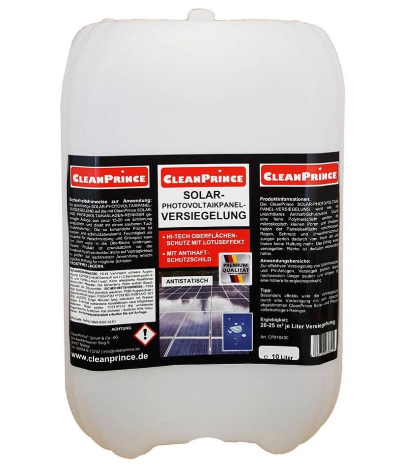 CleanPrince Solaranlagen & Photovoltaik Versiegelung, Imprägniermittel Scheibenversiegelung, Hi-Tech Oberflächenschutz mit Lotuseffekt CleanPrince Solaranlagen & Photovoltaik Versiegelung, Imprägniermittel Scheibenversiegelung, Hi-Tech Oberflächenschutz mit Lotuseffekt von CleanPrince