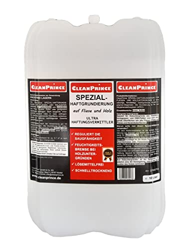 CleanPrince Spezial Haft - Grundierung für Fliesen und Holz 10 Liter CP840700 | ohne Lösemittel Innen Außen Feuchtigkeitsbremse bei Holzuntergründen, Verlegespan- und OSB-Platten, schnell trocknend von CleanPrince