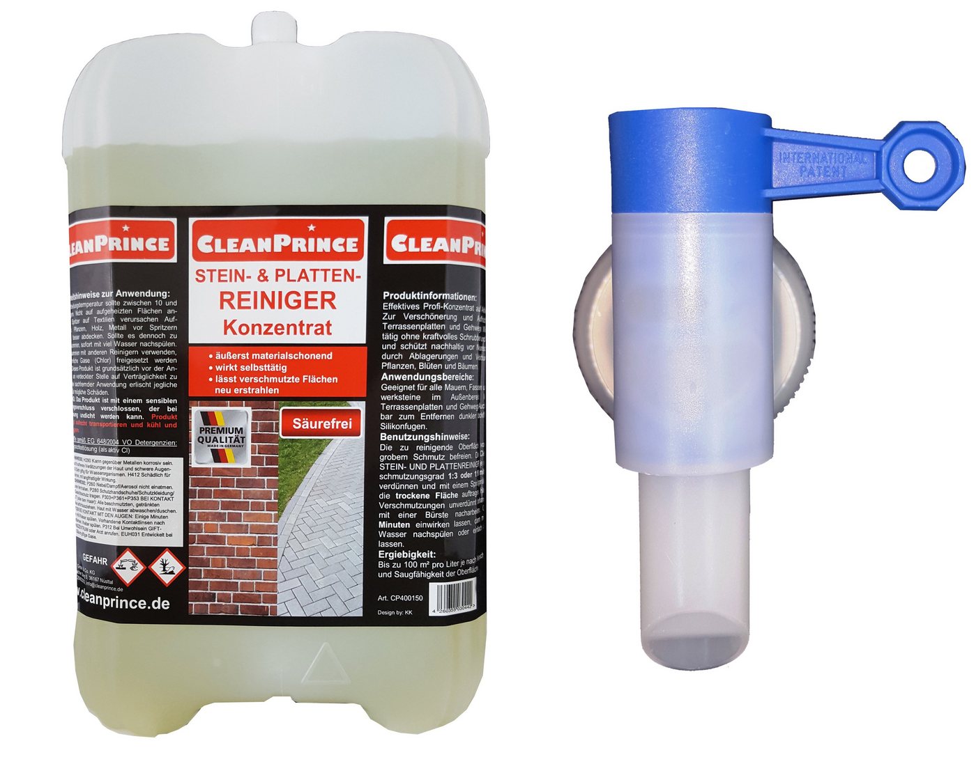 CleanPrince Stein- und Plattenreiniger chlorhaltig + gratis Ausgießer Steinbodenreiniger (chlorhaltig) von CleanPrince
