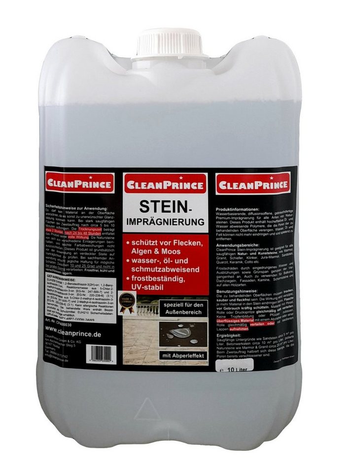 CleanPrince Steinimprägnierung wasserbasierend farblos Naturstein-Imprägnierung, diffusionsoffene, gebrauchsfertige Premium-Imprägnierung CleanPrince Steinimprägnierung wasserbasierend farblos Naturstein-Imprägnierung, diffusionsoffene, gebrauchsfertige Premium-Imprägnierung von CleanPrince