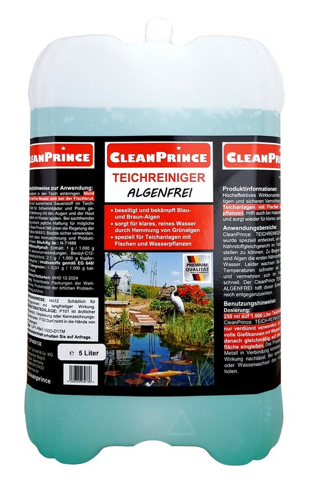 CleanPrince Teichpflege Teichrein - Algenfrei Teichreiniger Wasser mit Fischen, für Gartenteiche mit Fischen und Wasserpflanzen von CleanPrince
