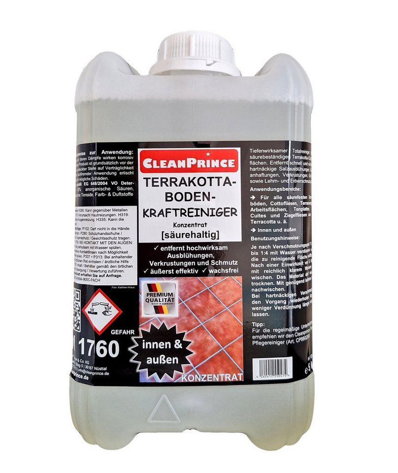 CleanPrince Terrakottaboden-Kraftreiniger Konzentrat 5 Liter (säurehaltig) Cotto Reinigungskonzentrat (innen und außen) von CleanPrince