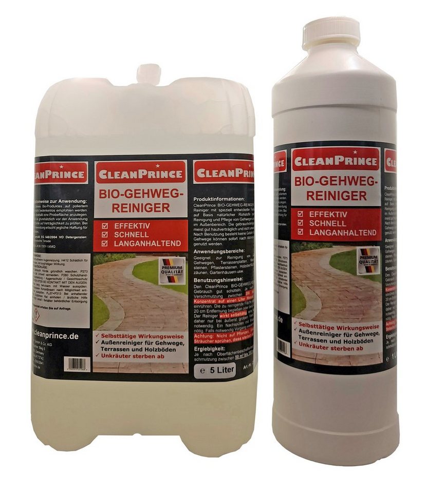 CleanPrince Unkrautbekämpfungsmittel Bio Gehweg Reiniger, Außenreiniger vernichtet Unkraut und Pflanzen, 6000 ml, 1,00 St., selbsttätige Wirkungsweise von CleanPrince