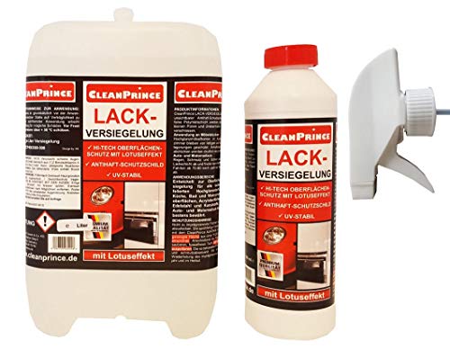 Lack - Versiegelung 2,5 Liter | Nano Hochglanzfronten Pflege Finishing Glaze nach Politur Nano Lotus Oberflächen Möbel Acryl Küchen Auto Schutzschild Schutzschicht Lotuseffekt von CleanPrince