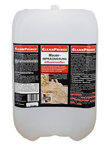 Mauerimprägnierung 10 Liter für saugfähige Natur- und Kunststeine Sandstein Granit Schiefer Klinker Ziegelsichtmauerwerk Kalksandstein Faserzement Außenputz Beton von CleanPrince